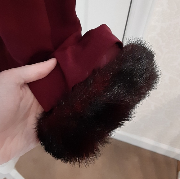 Lined Faux Fur and Decorative Buttons Wine Jacket (Plaza South) - Picture 8 of 13